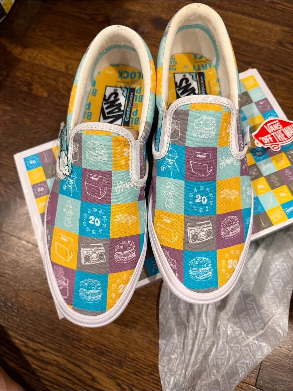 Vans Slip-On Canvas Shoes in Teal, Purple & Yellow summer bbq